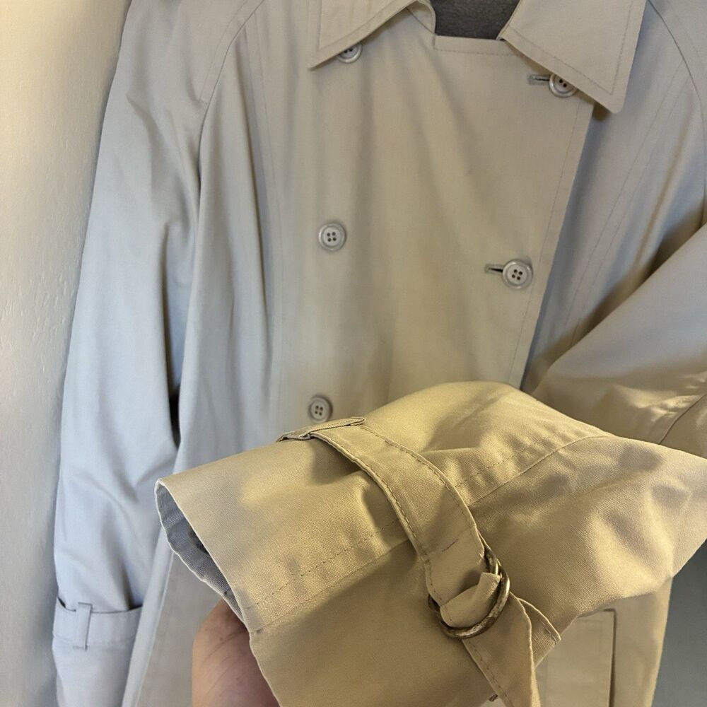 VTG London Fog Maincoats Trench Coat Beige Double Breasted Belted 10 Reg Lined - Picture 8 of 16